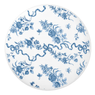 Elegant  gegraveerde blauwe Rozen en linten Keramische Knop