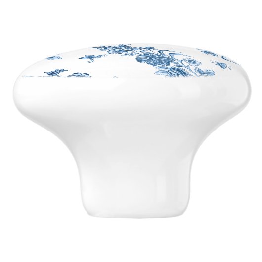 Elegant gegraveerde blauwe Rozen en linten Keramische Knop (Zijkant)