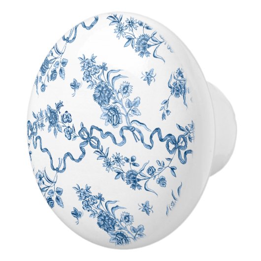 Elegant  gegraveerde blauwe Rozen en linten Keramische Knop (Rechts)