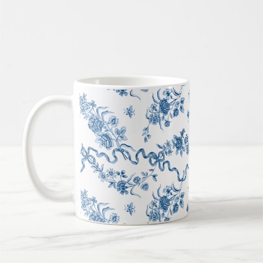 Elegant gegraveerde blauwe Rozen en linten Koffiemok (Links)