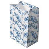 Elegant  gegraveerde blauwe Rozen en linten Medium Cadeauzakje (Achterkant Gekanteld)