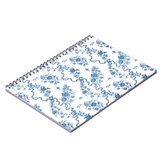 Elegant gegraveerde blauwe Rozen en linten Notitieboek (Linkerzijde)