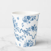 Elegant gegraveerde blauwe Rozen en linten Papieren Bekers (Achterkant)