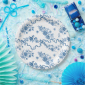 Elegant  gegraveerde blauwe Rozen en linten Papieren Bordje (Feest)