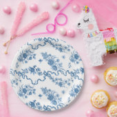 Elegant  gegraveerde blauwe Rozen en linten Papieren Bordje (Feest)