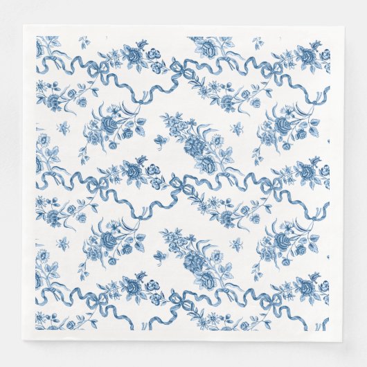 Elegant  gegraveerde blauwe Rozen en linten Servet (Voorkant)