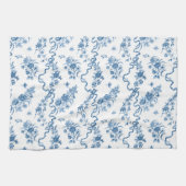 Elegant  gegraveerde blauwe Rozen en linten Theedoek (Horizontaal)
