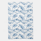 Elegant  gegraveerde blauwe Rozen en linten Theedoek (Verticaal)