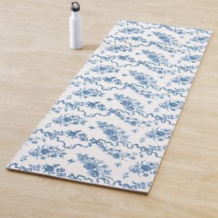 Elegant  gegraveerde blauwe Rozen en linten Yogamat