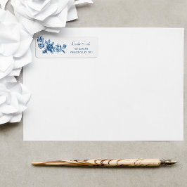 Elegant  gegraveerde Blauwe Rozen Etiket