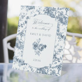 Elegant Gegraveerde Franse Blauwe Bloemmotief Reclamebord Met Voetstuk