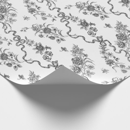 Elegant  gegraveerde zwarte Rozen en linten Cadeaupapier (Hoek)