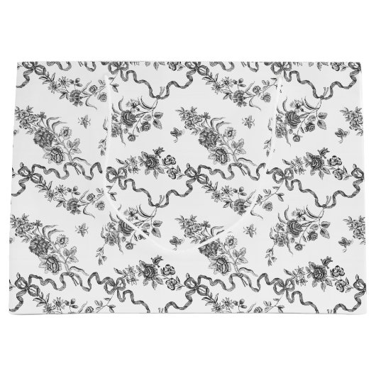 Elegant gegraveerde zwarte Rozen en linten Groot Cadeauzakje (Voorkant)