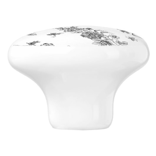 Elegant  gegraveerde zwarte Rozen en linten Keramische Knop (Zijkant)