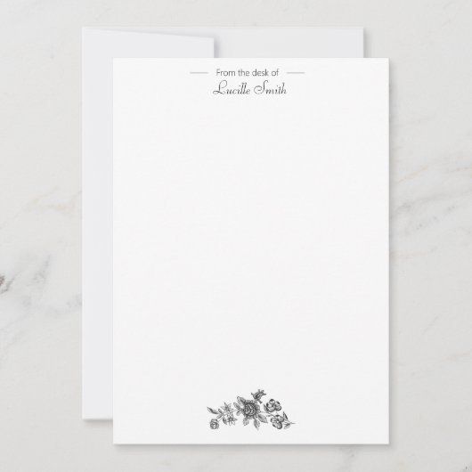 Elegant gegraveerde zwarte Rozen en linten Notitiekaartje (Voorkant)