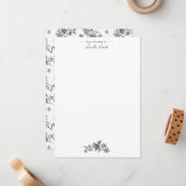 Elegant  gegraveerde zwarte Rozen en linten Notitiekaartje (Voorkant / Achterkant in situ)