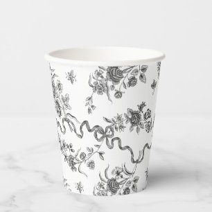 Elegant  gegraveerde zwarte Rozen en linten Papieren Bekers