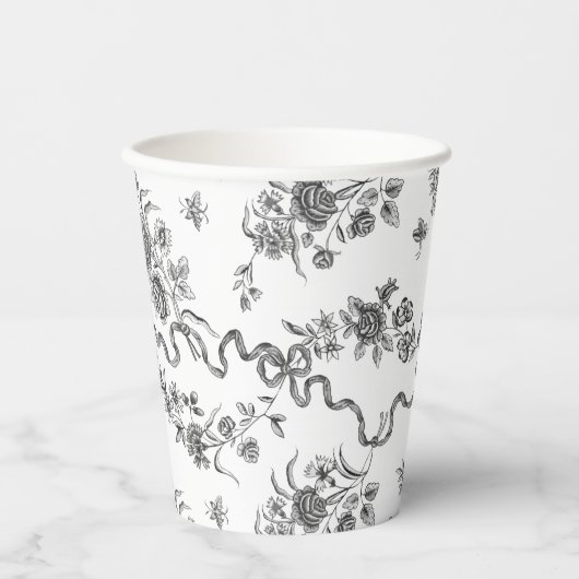 Elegant gegraveerde zwarte Rozen en linten Papieren Bekers (Voorkant)