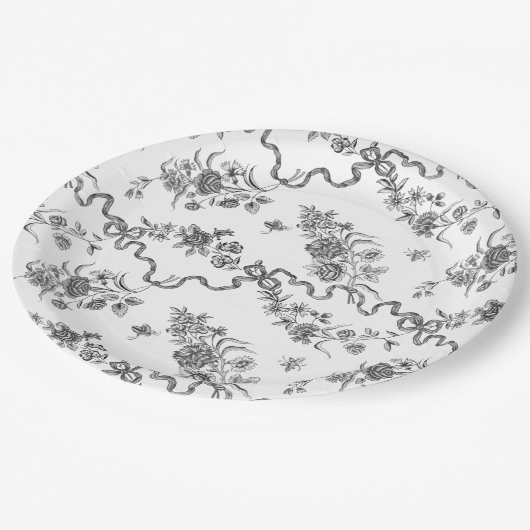 Elegant  gegraveerde zwarte Rozen en linten Papieren Bordje (Gekanteld)