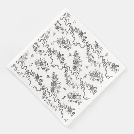 Elegant  gegraveerde zwarte Rozen en linten Servet (Hoek)