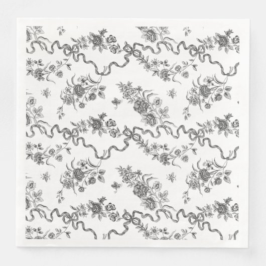 Elegant  gegraveerde zwarte Rozen en linten Servet (Voorkant)