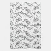 Elegant  gegraveerde zwarte Rozen en linten Theedoek (Verticaal)