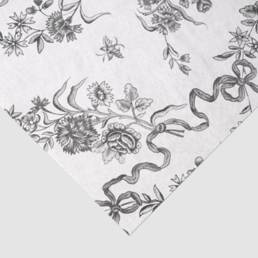 Elegant  gegraveerde zwarte Rozen en linten Tissuepapier (Detail)