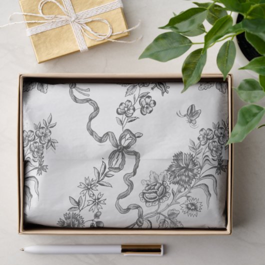 Elegant  gegraveerde zwarte Rozen en linten Tissuepapier (Geschenk)