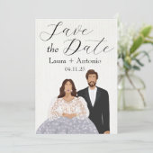 Elegant geïllustreerd Spaans paar Save The Date (Staand voorkant)