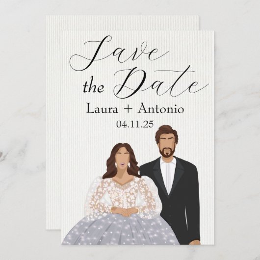 Elegant geïllustreerd Spaans paar Save The Date (Voorkant / Achterkant)