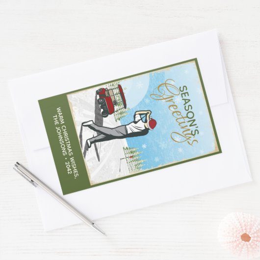 Elegant  geïnspireerd golfkerst rechthoekige sticker (Envelop)