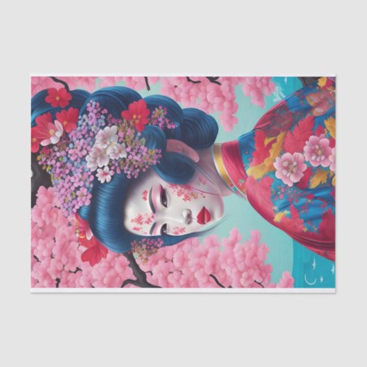 Elegant Geisha en Cherry Blossom tissuepapier (Voorkant)