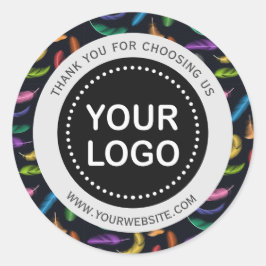 Elegant gekleurd feathers Uw Logo Slogan Ronde Sticker