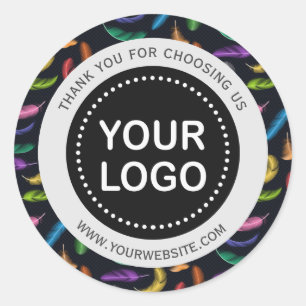 Elegant gekleurd feathers Uw Logo Slogan Ronde Sticker