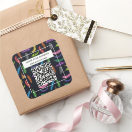 Elegant gekleurd feathers Uw Logo Slogan Vierkante Sticker