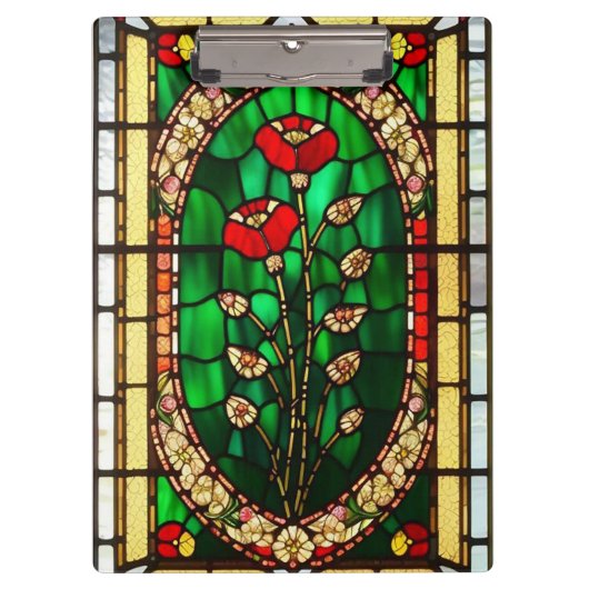 Elegant gekleurd glas Rode Bloem Klembord (Voorkant)