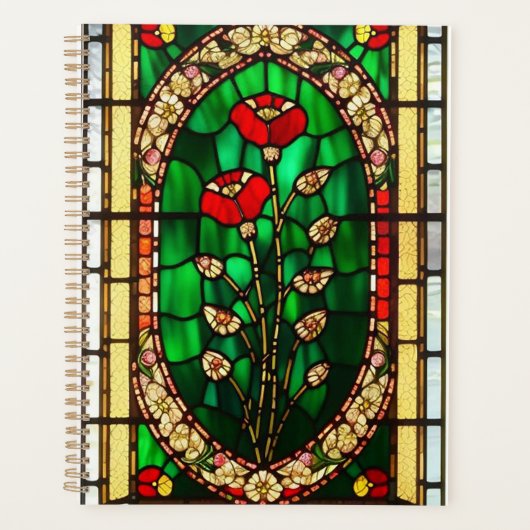 Elegant gekleurd glas Rode Bloem Planner (Voorkant)