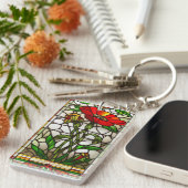 Elegant gekleurd glas Rode Bloem Sleutelhanger (Voorkant Rechts)