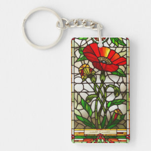 Elegant gekleurd glas Rode Bloem Sleutelhanger