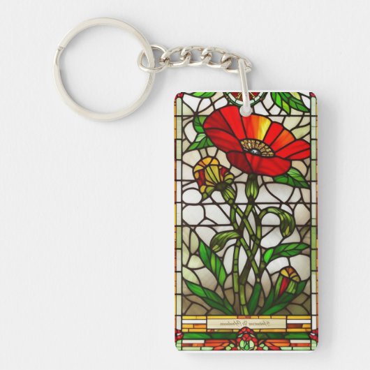 Elegant gekleurd glas Rode Bloem Sleutelhanger (Voorkant)