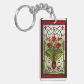 Elegant gekleurd glaspaneel met levendige bloem sleutelhanger (Voorkant Links)