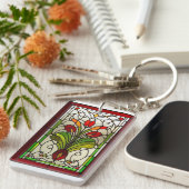 Elegant gekleurd glaspaneel met levendige bloem sleutelhanger (Voorkant Rechts)