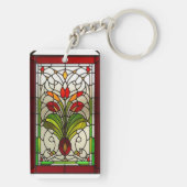 Elegant gekleurd glaspaneel met levendige bloem sleutelhanger (achterkant)