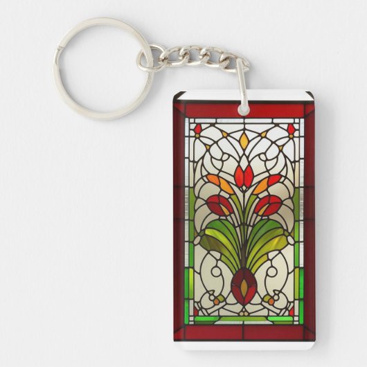 Elegant gekleurd glaspaneel met levendige bloem sleutelhanger (Voorkant)