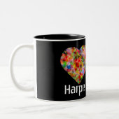 Elegant gekleurd hart zwarte Mok met tweetone koff (Links)