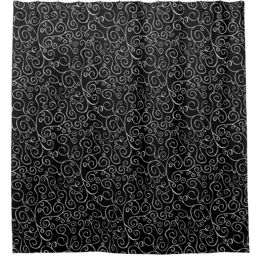 Elegant gekleurde witte scrollende krommen op zwar douchegordijn (Voorkant)