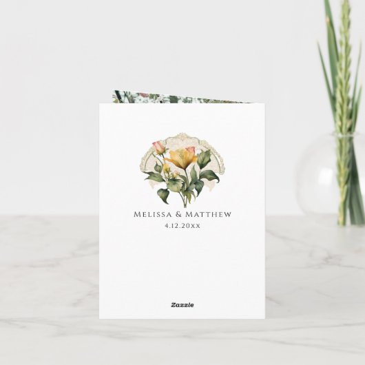 Elegant Gele Bloemen Victoriaans bruiloft Briefpap Aankondiging (Achterkant)