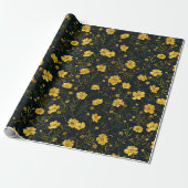 Elegant gele boterbloem patroon cadeaupapier (Uitgerold)