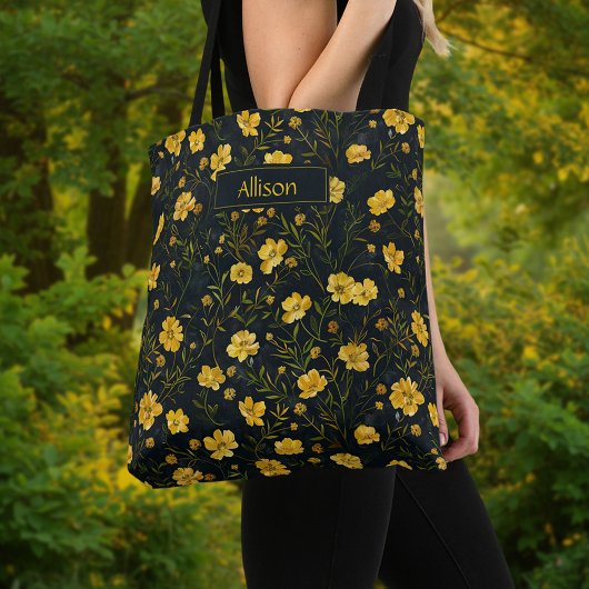Elegant gele boterbloem patroon tote bag