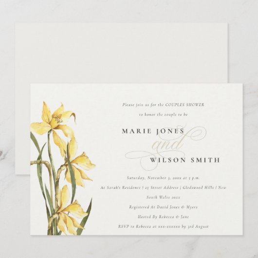 Elegant - gele deffodil - stellen - schoeisel uitn bedankkaart (Voorkant / Achterkant)